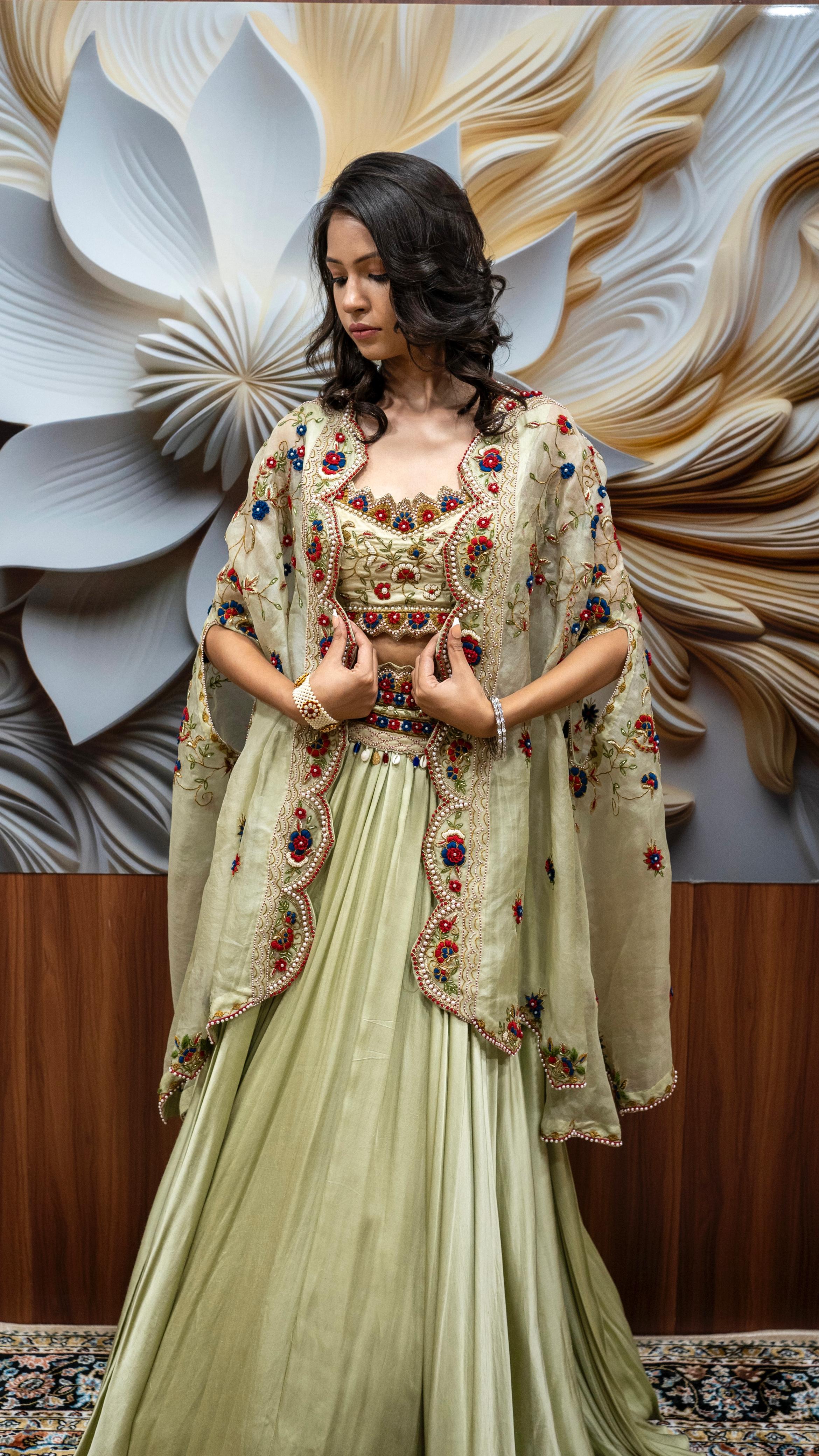 Pistachio Green Embroidered Lehenga Set